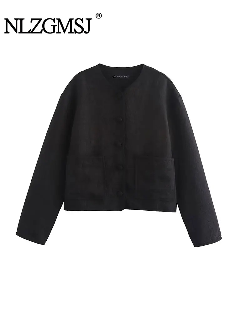 

NLZGMSJ Women's Flower Embroidery Jacket 2025 Autumn Long Sleeve Pockets Loose Coat Outerwear Y2K