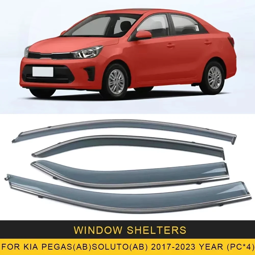 

Chrome Strips Rain Guards for Kia Pegas(AB)/Soluto(AB) 2017-2023 Window Visor Wind Deflectors Door Visor Vent Shades Ventvisor