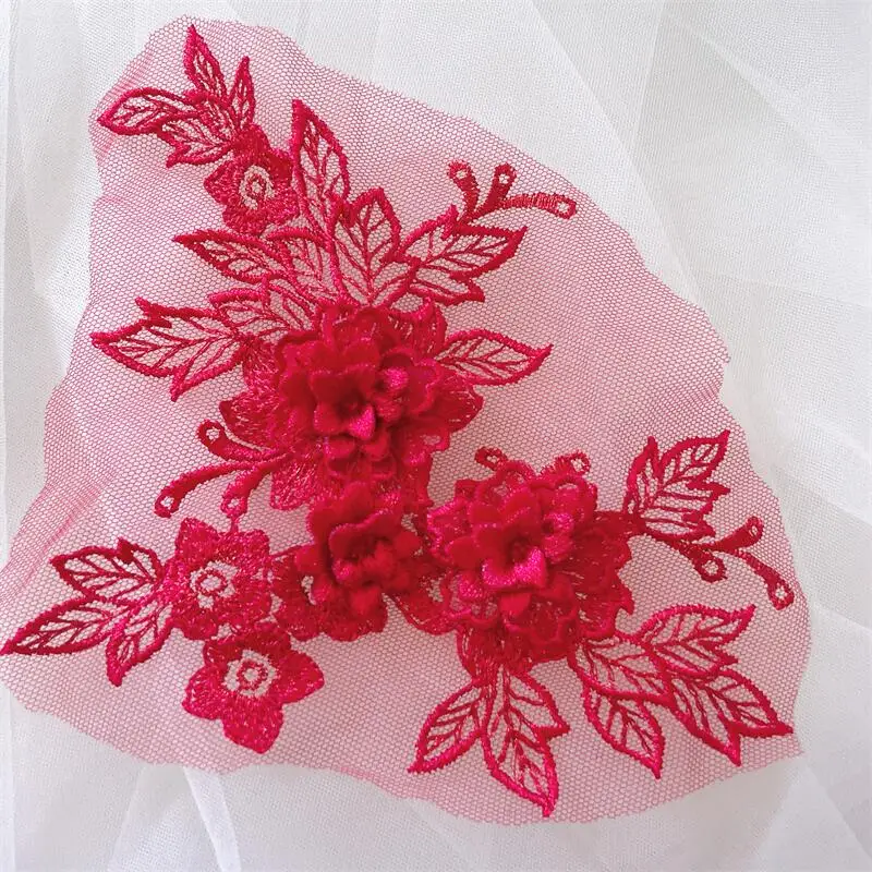 20 Stück/10 Paar 3D Hochzeitskleid Spitzenapplikation DIY Handwerk Blumen-Patch Bekleidungszubehör Gold Blau Patch RS0446-2 – Detail 17