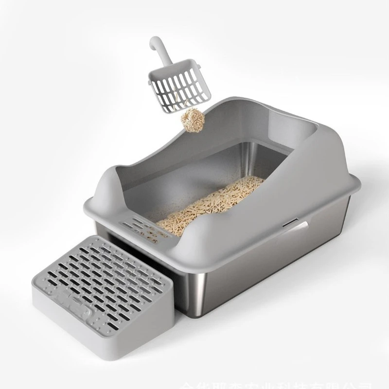 Stainless Steel Litter Box Tray With Strainer Training Defecation Litter Box Smell Proof open-ended Arenero Gatos Cat Supplies