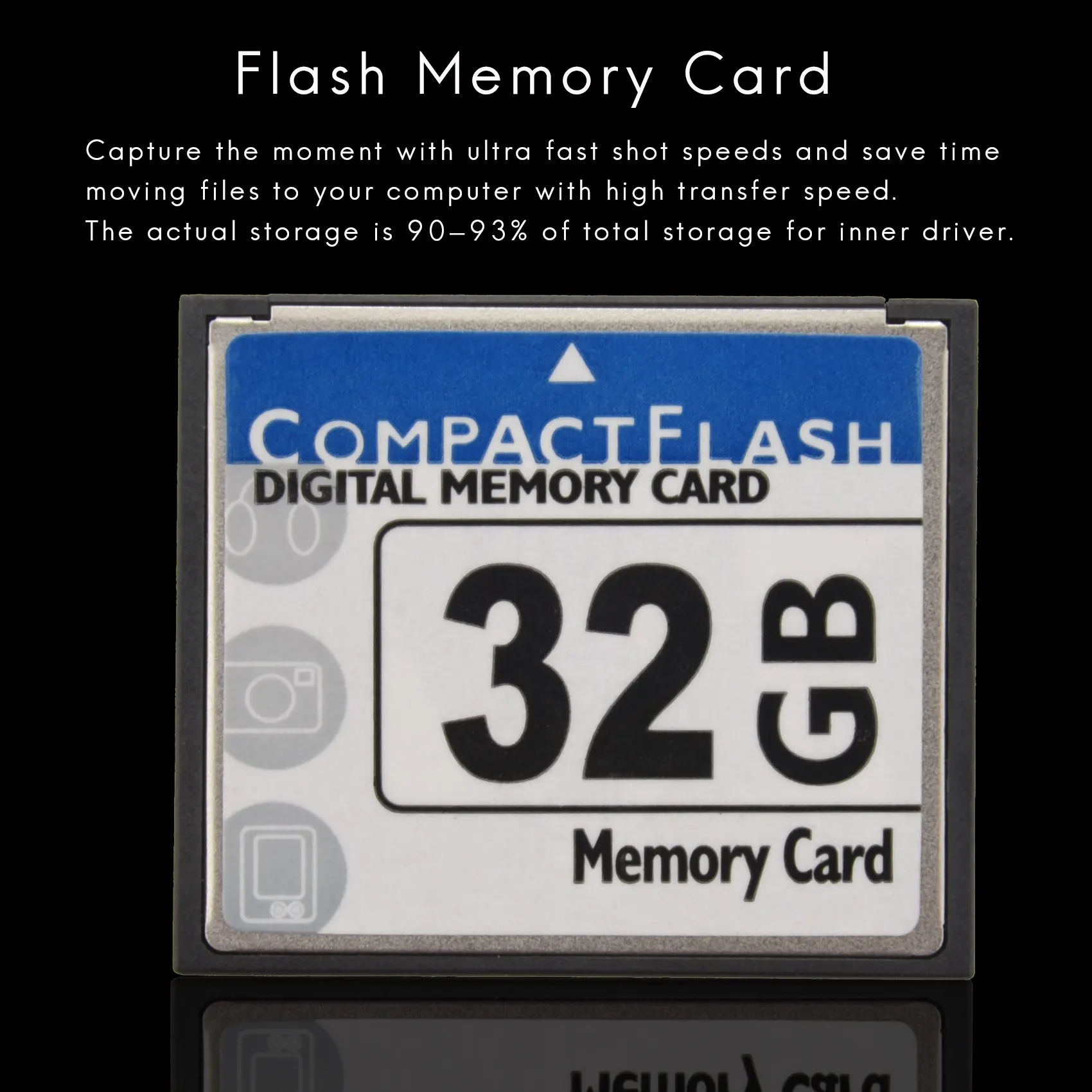 Cartão de memória profissional Compact Flash, 32GB, branco e azul