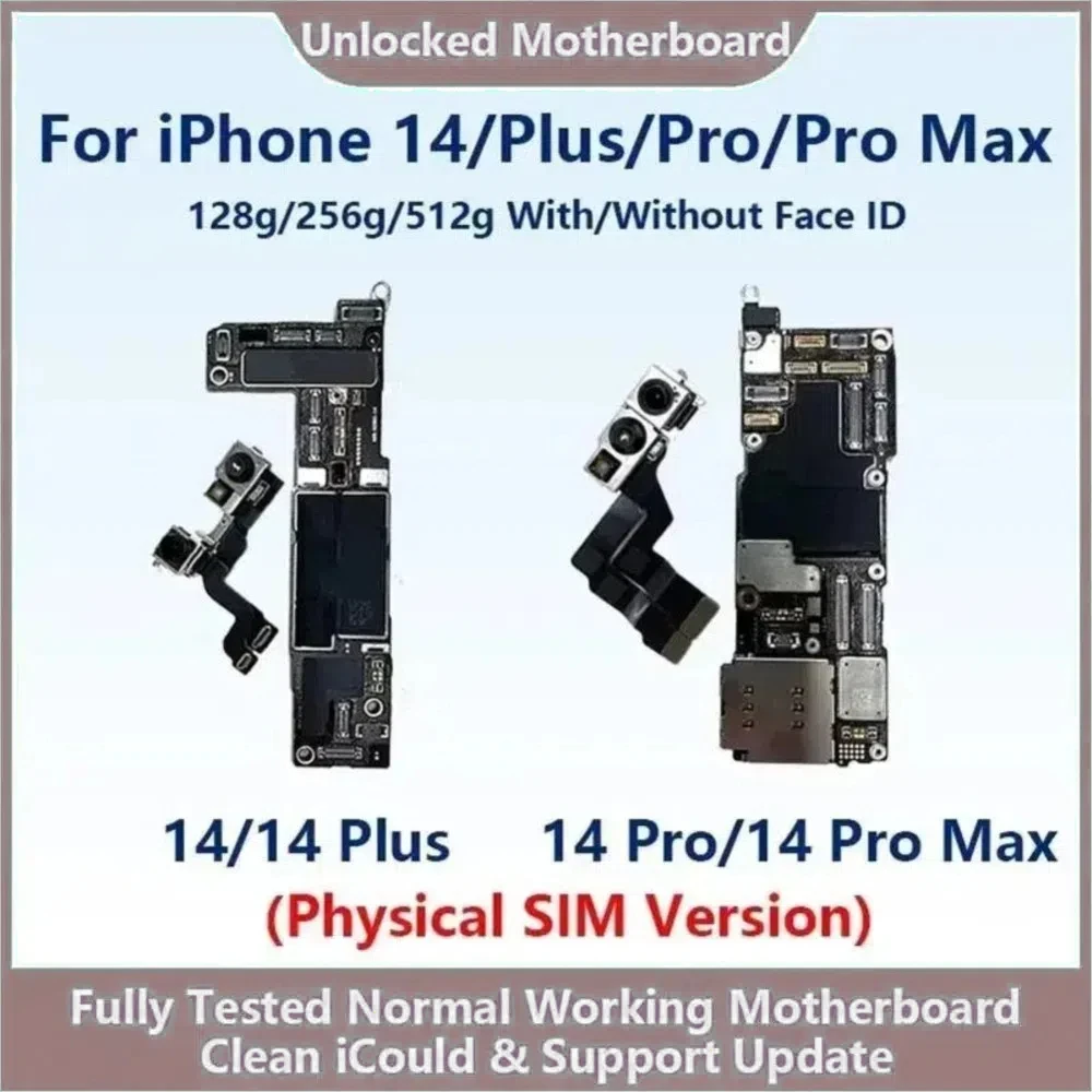 Placa Base Original Completamente Probada para iPhone 14/Plus/Pro Max, Desbloqueada, con Face ID, iCloud Limpio, Versión Física SIM