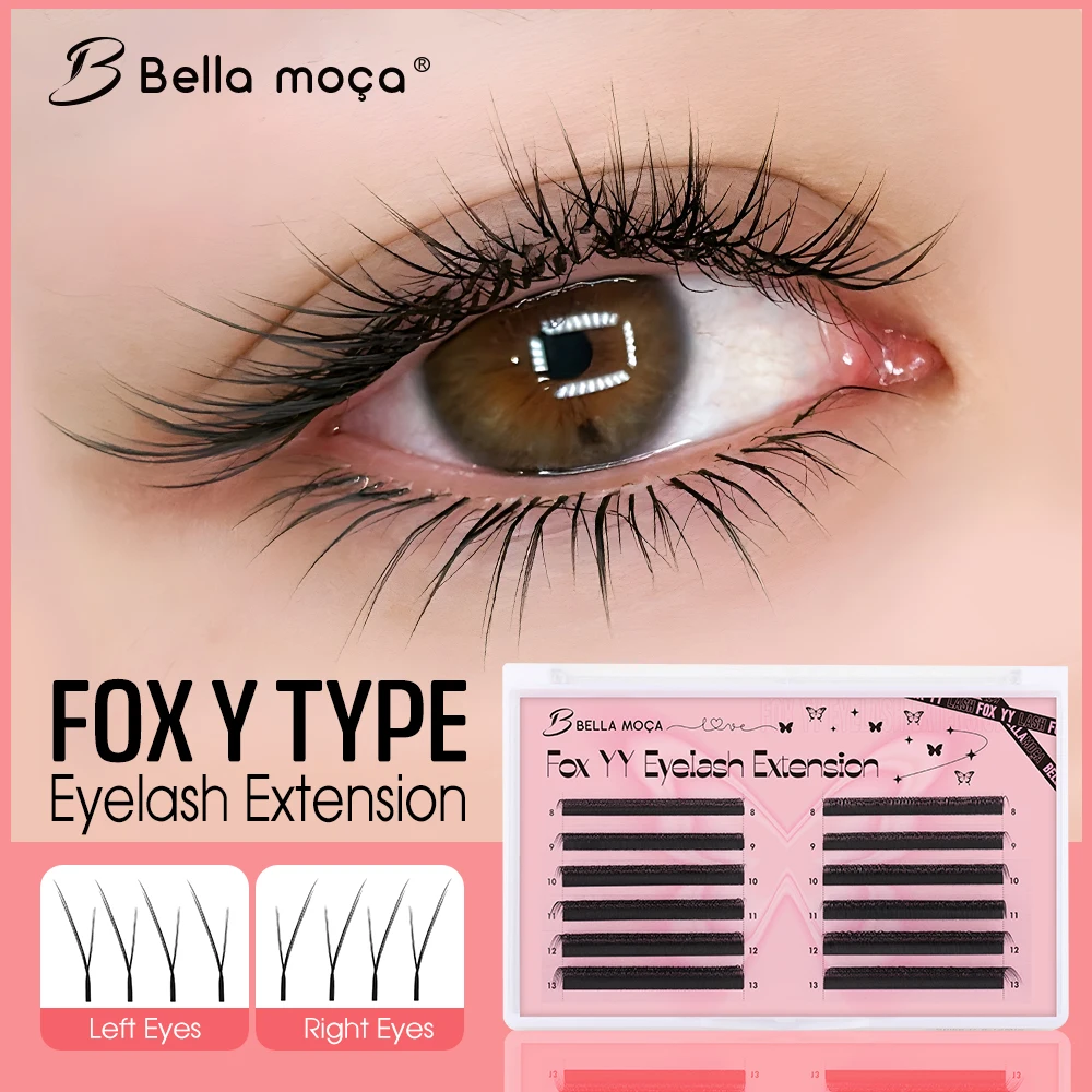 Bella moça YY Fox Eyelash Extension 0.07D Y Shaped Premade False Lashes Left and Right YY Fox Eyelashes Elongated your eyes ﻿