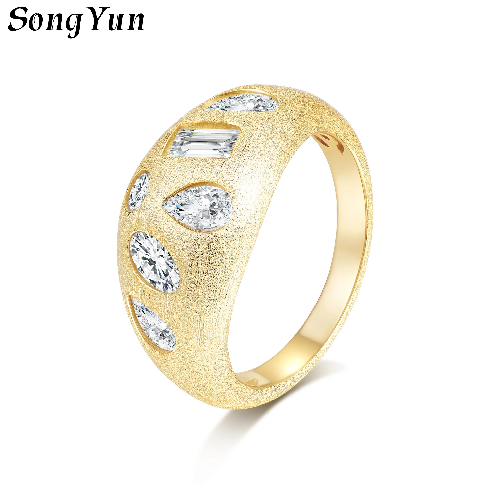 

SongYun Jewelry 925 Sterling Silver Ring Moissanite D Color VVS Luxury Round Bold Sophisticated Rings Diamond Accessories