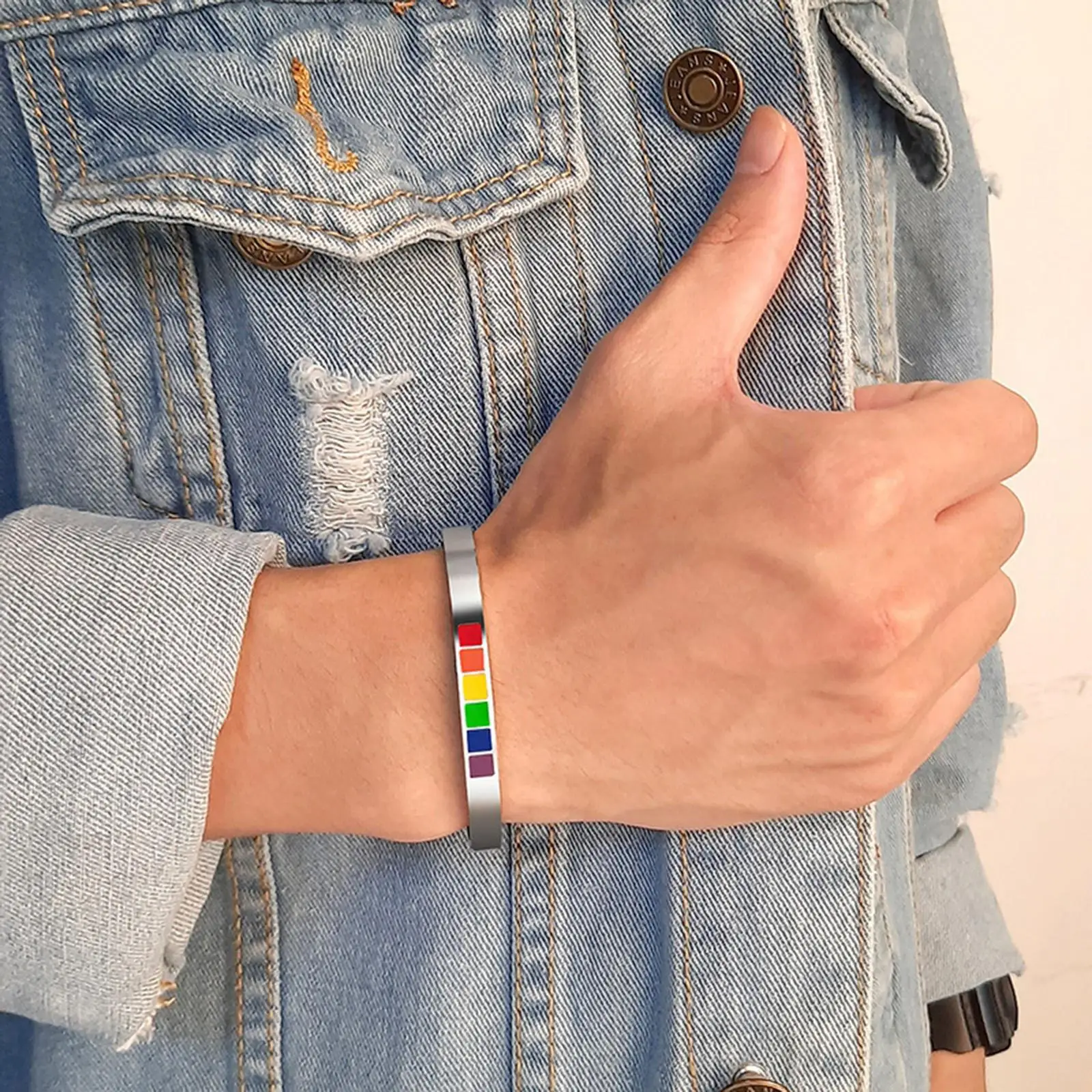 Titanium Stainless Steel Rainbow Pride & Bracelet Charm Transgender Bisexual