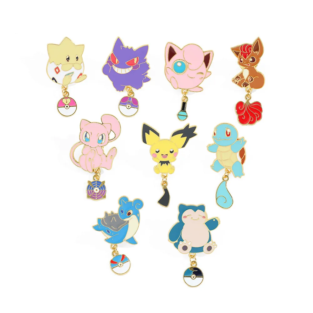 Pokemon Charm Pins Jigglypuff Gengar Vulpix Mew Lapras Pichu Squirtle Togepi Snorlax withTail and PokeBall Broches Fans Gifts view 6