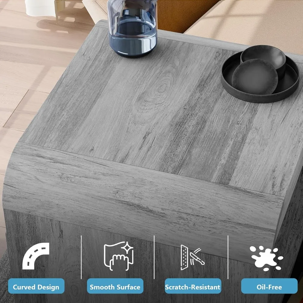 Wide Modern Curved Nightstand with Drawer Storage for Bedside Use