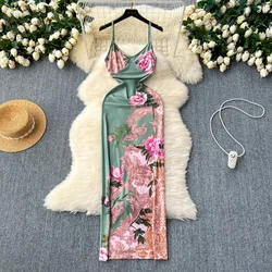 Sweet Print Slim bohemian Slip Dress Chic Elegant Vestidos Vintage Summer sleeveless Women Vacation Fashion Beach Dresses