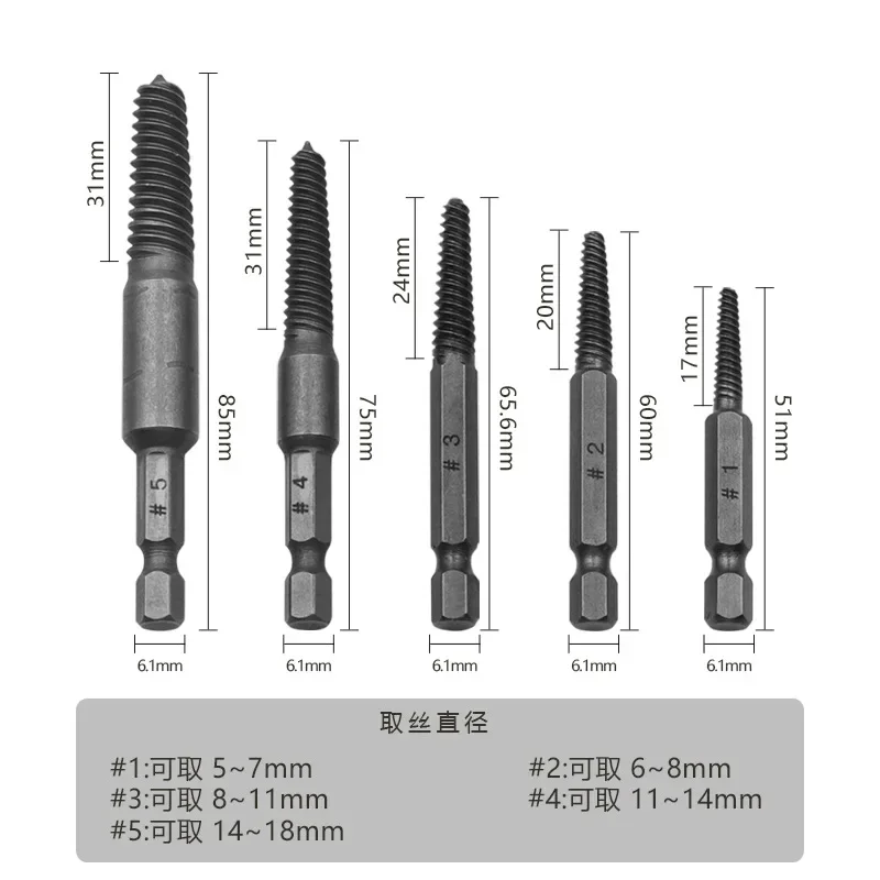 5pcs Hex Screw Extractors Broken Damaged Screw Extractor Drill Bit Guide Set Broken Bolt Remover Easy Out Set Power Tools