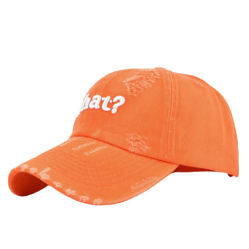 Retro Distressed Embroidered What? Baseball Cap Adjustable Old Men Women Vintage Outdoor Trendy Streetwear Snapback Cap