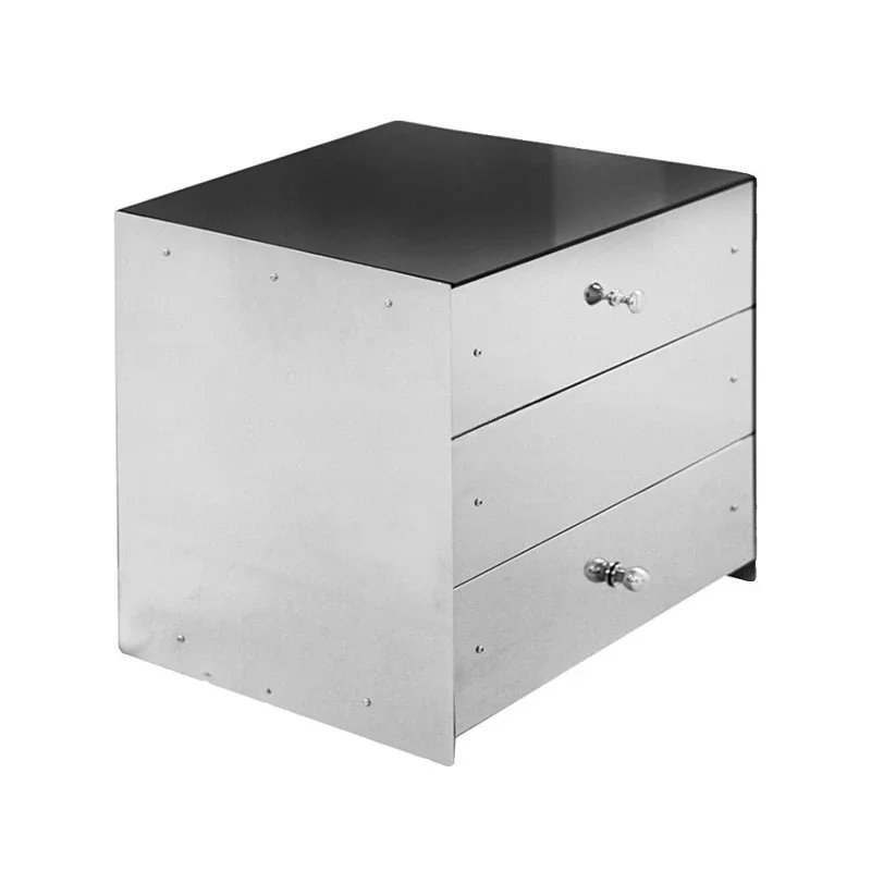 

Bedroom stainless steel mirror bedside table light luxury living room drawer multi-layer storage cabinet Italian minimalist