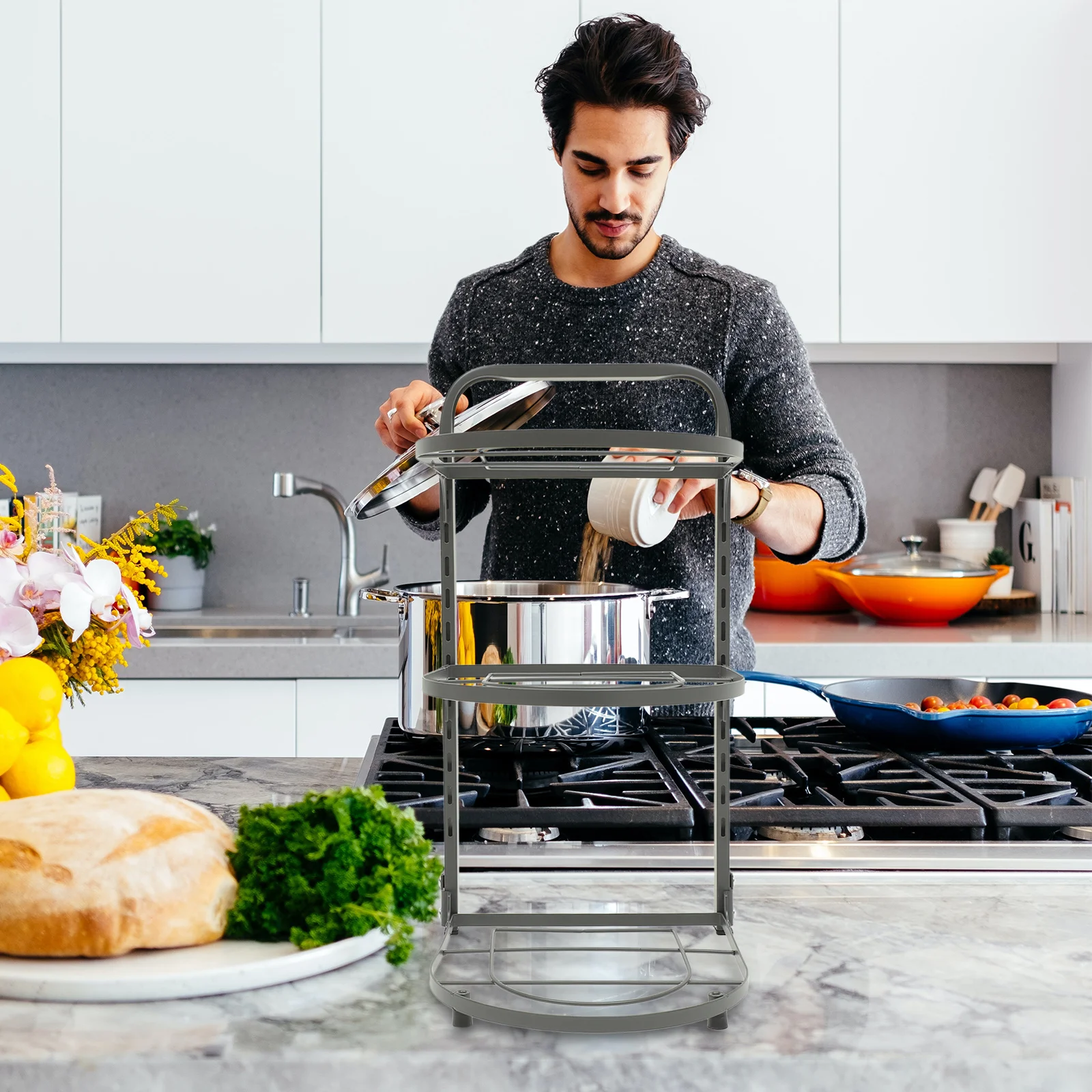 

Carbon Steel Pan Organizer Multi-Layer Foldable Pot Rack Heavy Duty Kitchen Storage Solution for Pots Pans Spices