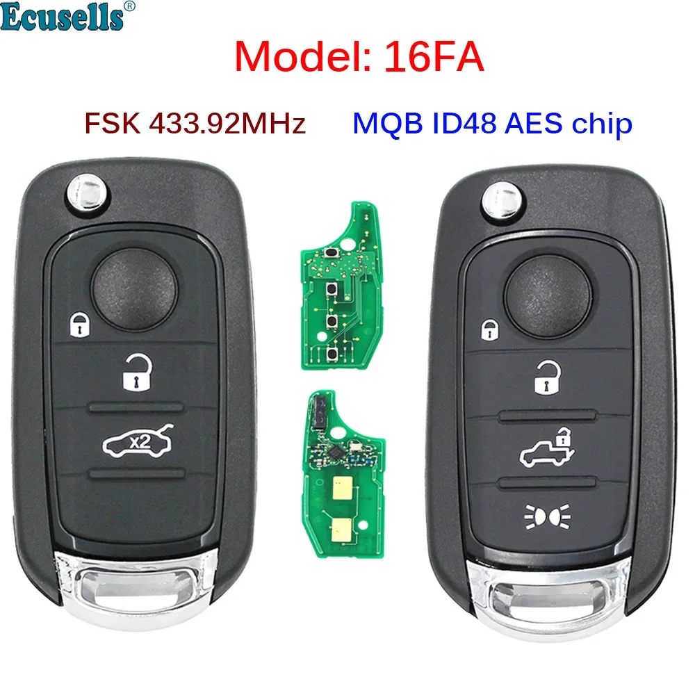 

3/4 Buttons Folding Flip Remote Key FSK 433.92MHz Megamos MQB ID48 AES Chip for Fiat Egea Tipo 500X Uncut SIP22 Blade Model 16FA