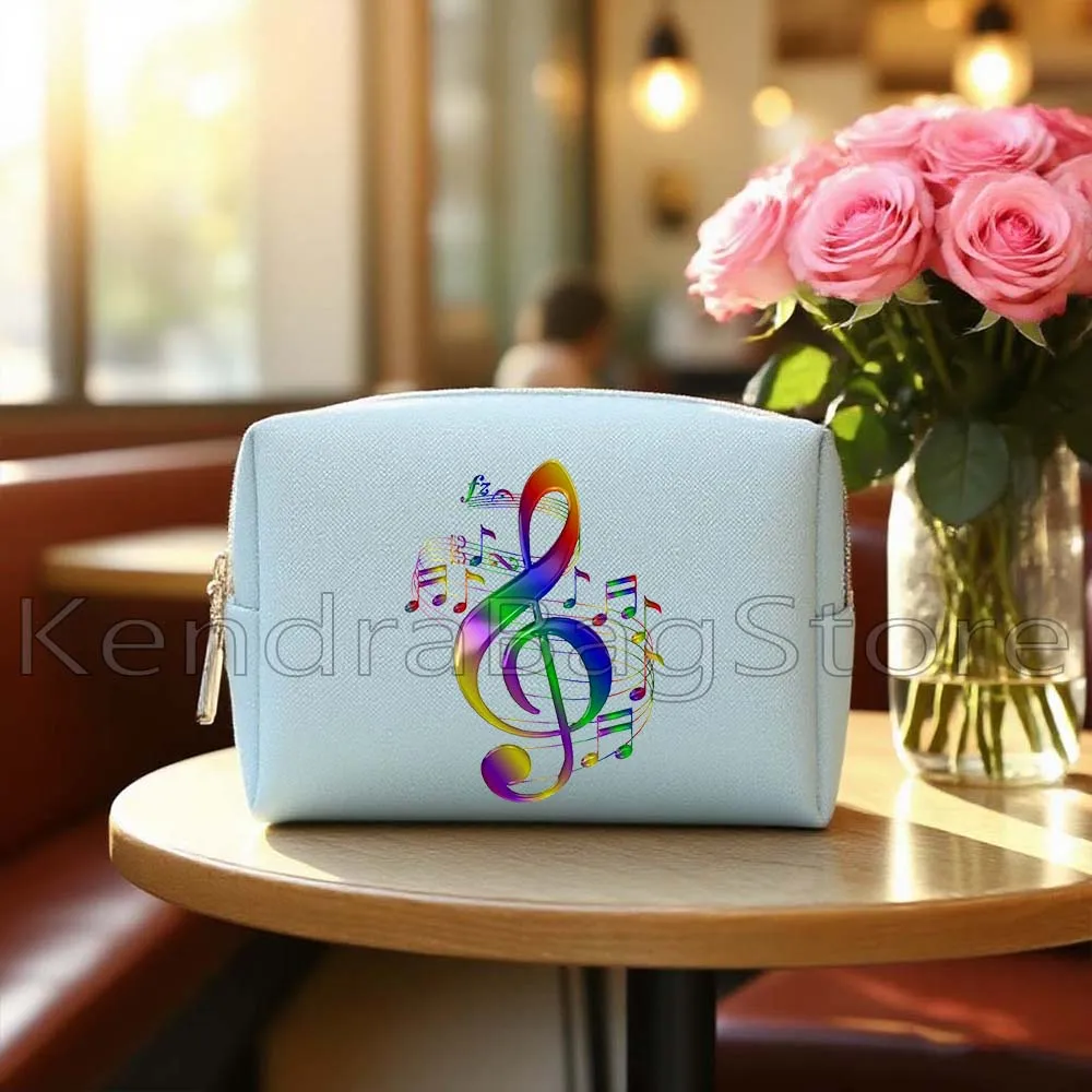عشاق الموسيقى الهدايا الغيتار الملونة الأزهار ثلاثة أضعاف المفتاح الموسيقي الموسيقى ملاحظات بولي Blue حقيبة مستحضرات التجميل المرأة حقيبة مستحضرات تجميل حقيبة تخزين مقاومة للماء
