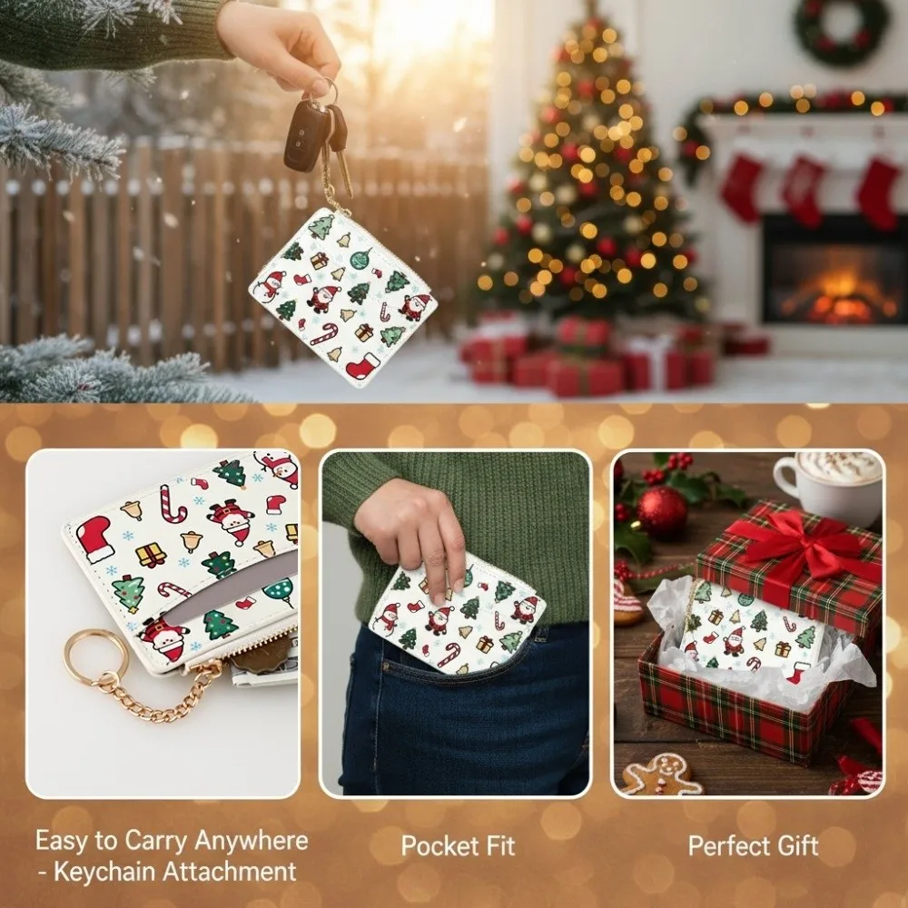 Creative Cartoon Christmas Patterns Card Holder Multi-Card Slot PU Leather Coin Purse Key Holder Portable Mini Wallet