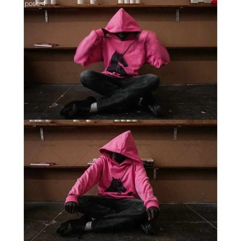 الرجعية المهر Y2K Harajuku نمط طباعة عادية فضفاض هوديي الرجال الشارع الأمريكي الهيب هوب موضة المتضخم البلوز النساء #5