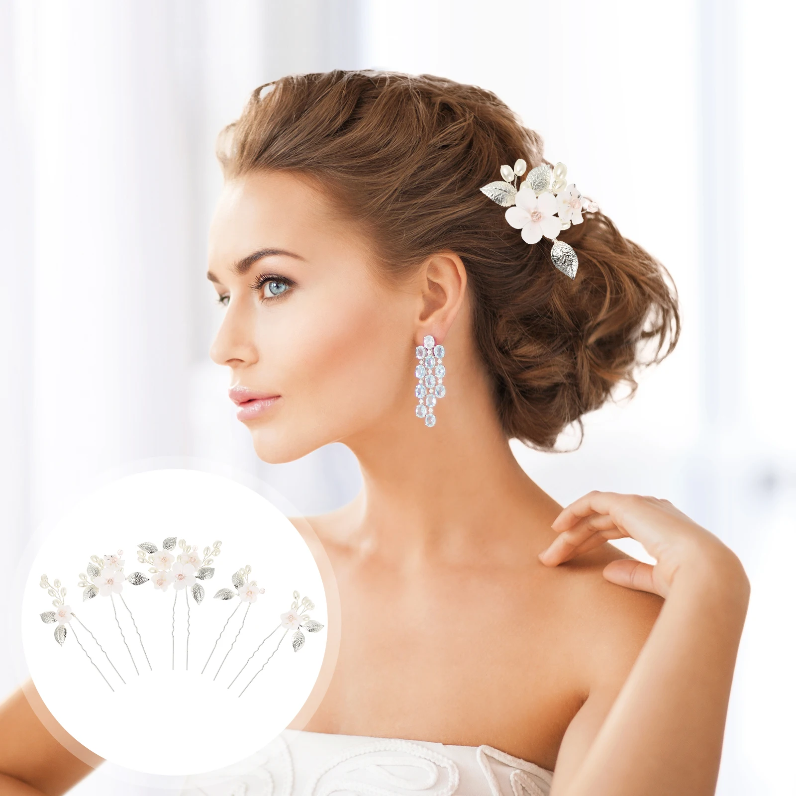 

5pcs Crystal Forks Elegant Bridal Wedding Hair Pins Bridesmaids Prom Party Cosplay Accessories Durable Stylish Hair Decoration