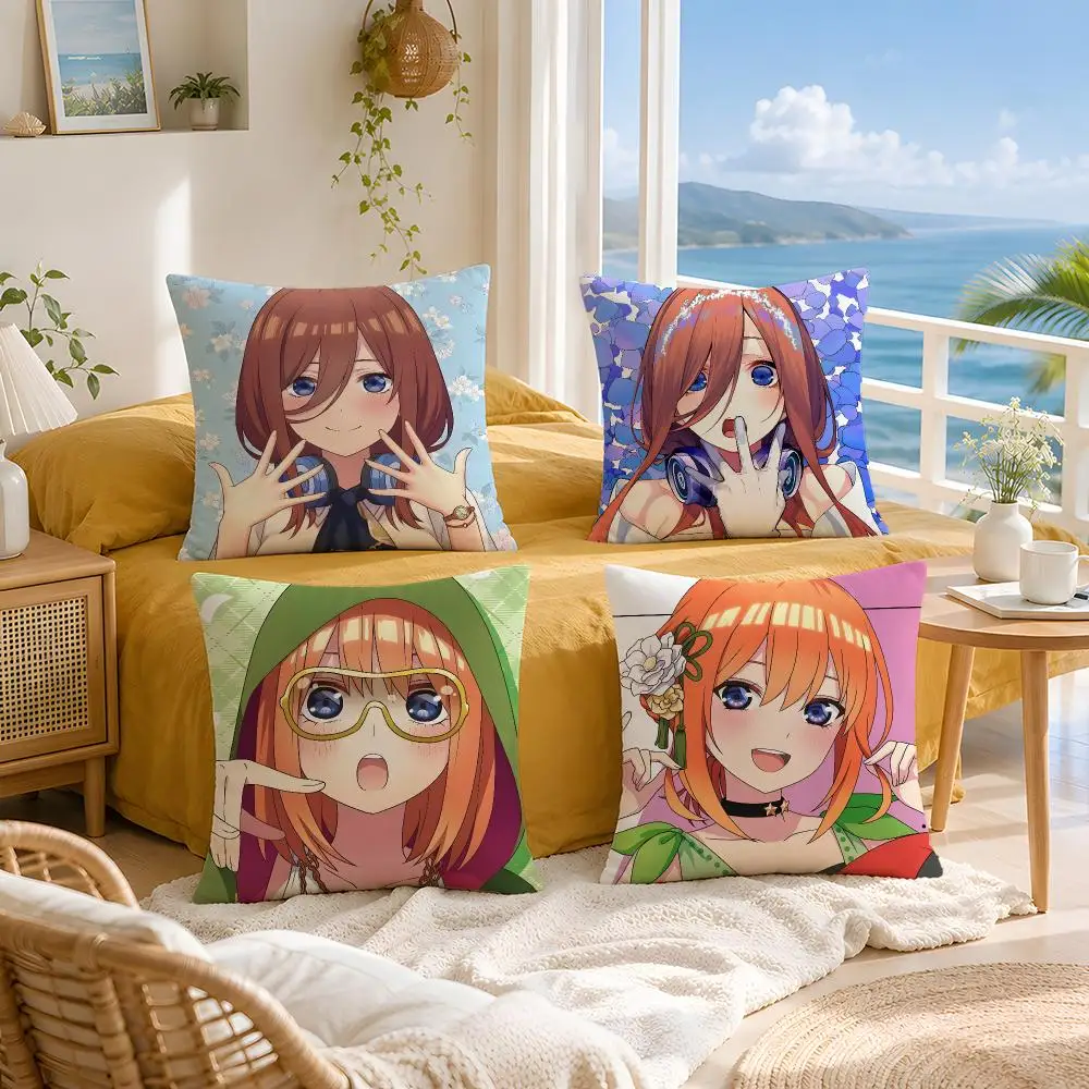 Anime The Quintessential Quintuplets Cushion Cover Throw Pillow Short Plush Fresh Natural Cushion for Living Room Sofa Ornament