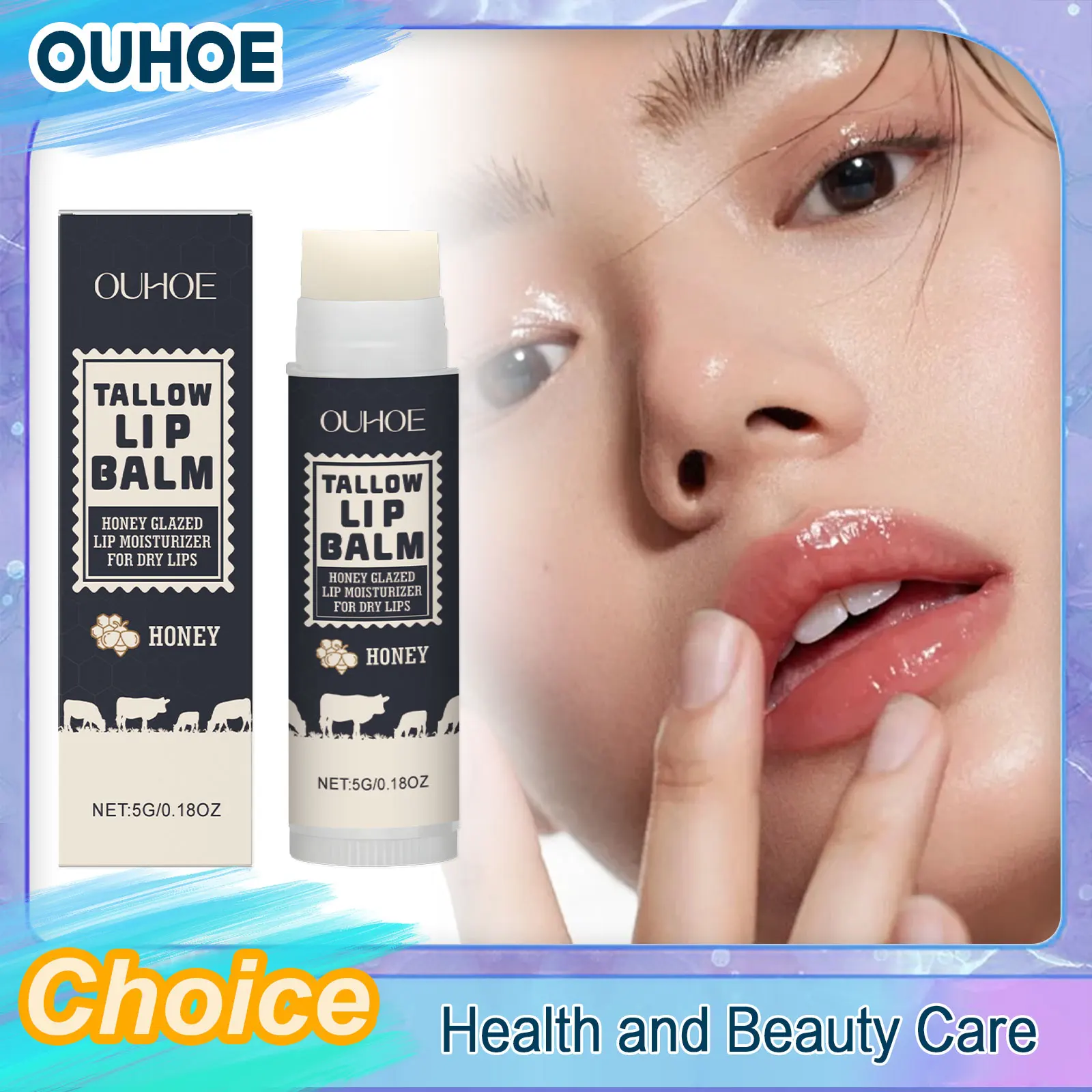 Bálsamo labial de sebo de miel para evitar el agrietamiento, mejorar las líneas finas de desvanecimiento en seco, suavizar el suavizado, nutritivo, hidratar, reparar el labio Stick