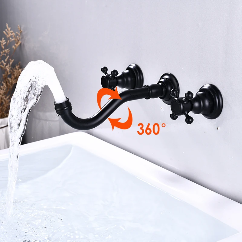 BECOLA Double Handle Three Holes  Bathroom Faucet Antique Bronze Home Improvement Accessories Brass Bathroom Faucet 360 Rotation