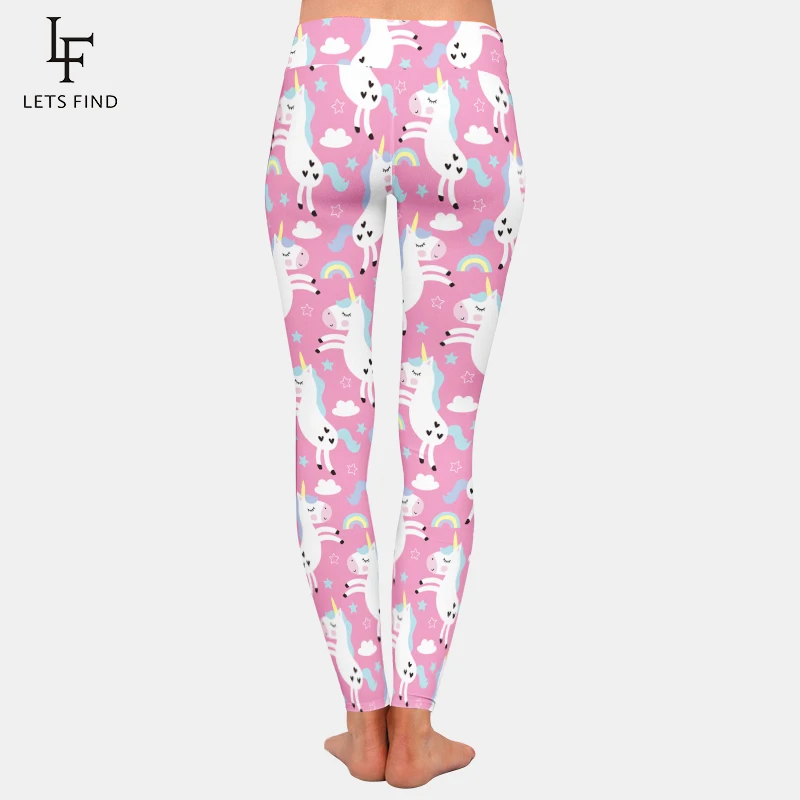 LETSFIND ยี่ห้อยูนิคอร์น Leggings ผู้หญิงกางเกงฟิตเนสสูงเอว3d พิมพ์สายรุ้งและสบายๆกางเกงขายาว