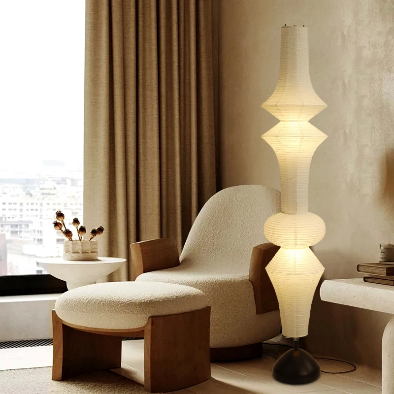 Lámpara de Pie de Esquina Estilo Wabi-Sabi, Lámpara de Papel Noguchi, Lámpara de Ambiente de Diseño, Papel de Arroz Creativo para Dormitorio, Sala de Estar, Hotel, Casa de Huéspedes