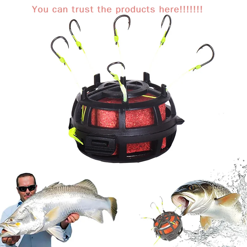 

6 Hook Square Shape Fishing Bait Cage Anti Winding Carbon Steel String Hook Line Group Feeder Sinker Fishing Spring Bait Cage