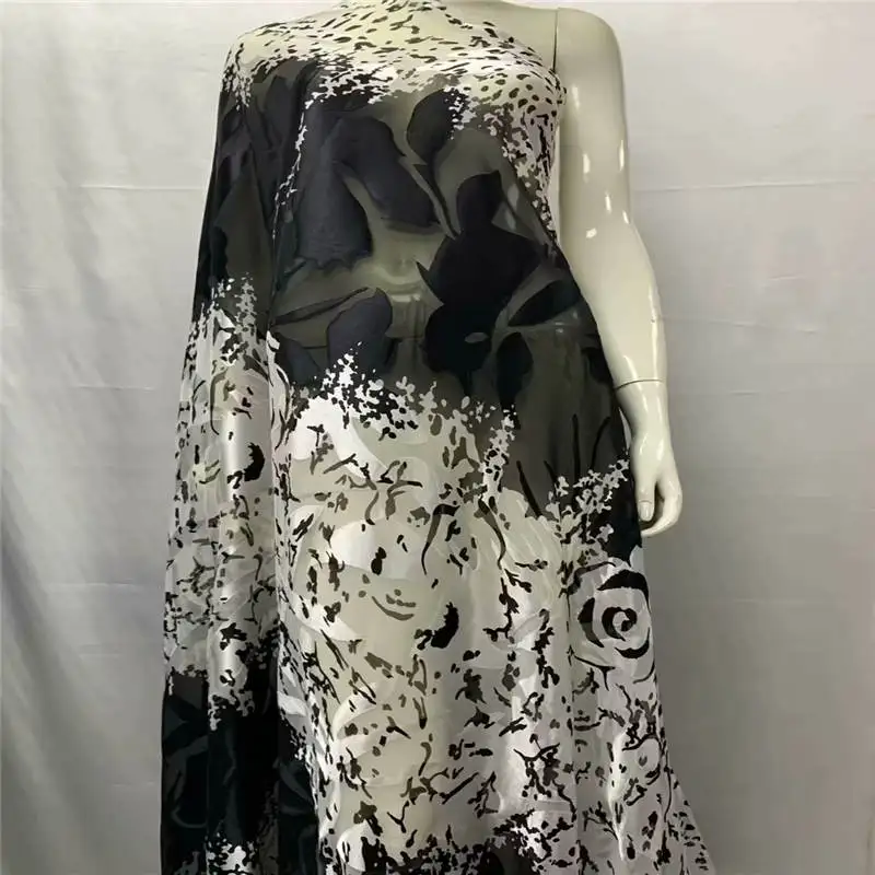 5 Yards latest high quality african silk satin fabric for lady dress printed silk sewing material. N05