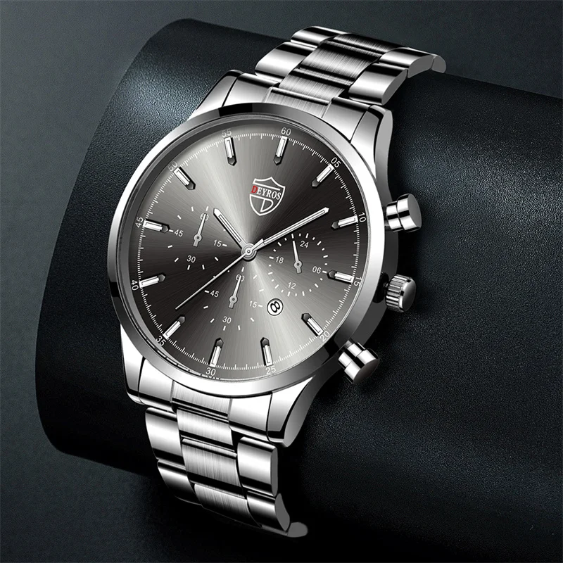 2022 Luxury Fashion Mens Watches Men Business Stainless Steel Quartz Wristwatch Calendar Luminous Clock Man Casual Leather Watch