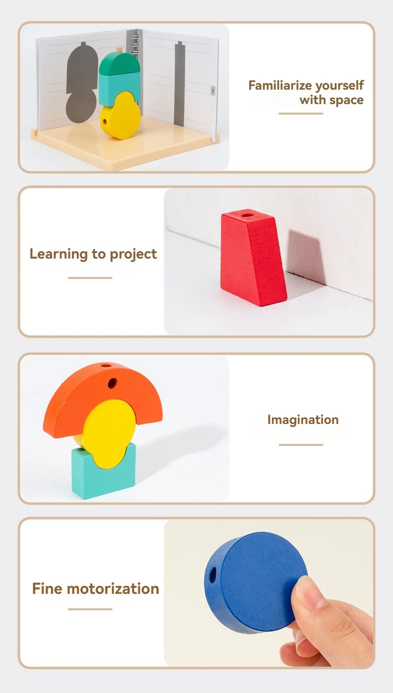 Holzbausteine mit 3D-Stereoprojektion, Weltraum-Schatten-Zuordnungspuzzle und Frühpädagogisches Montage-Spielzeug – Detail 11