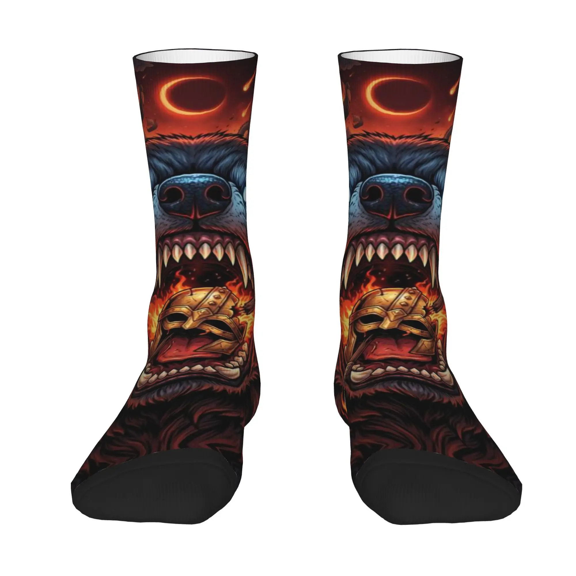 1 Pair Happy Funny Men's Sock Dark Wolf Oni Art Vintage Harajuku  Hip Hop Novelty Seamless Crazy Sock Gift Printed