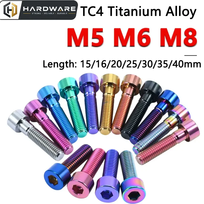 1PCS TC4 Titanium Alloy Allen Bolt M5 M6 M8 Hexagon Hex Socket Head Cap Screw Cylindrical Refitted Screw Length 15-40mm DIN912