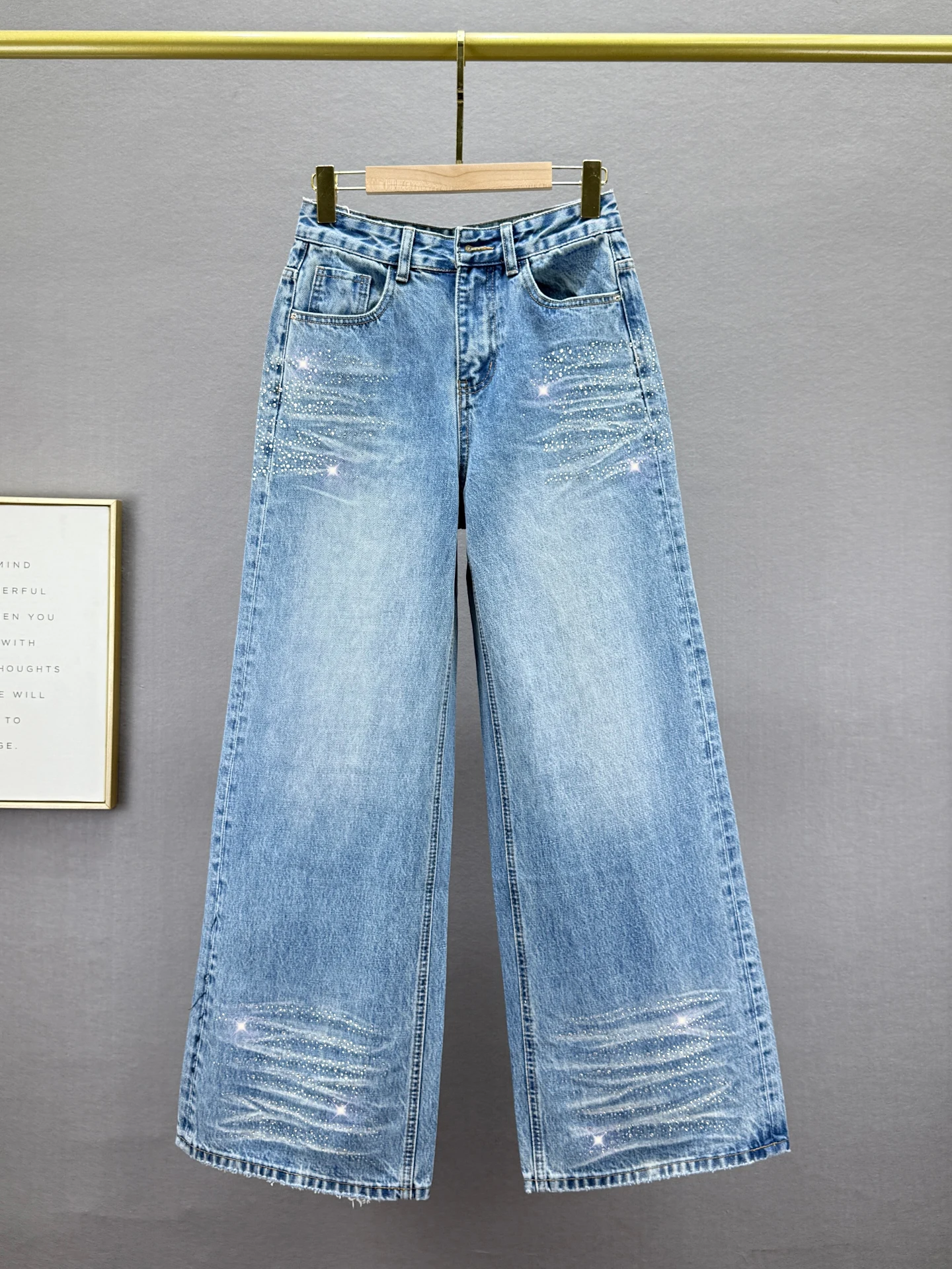 

Европейские джинсы с камнями и стразами, женские, удлиненные, свободного кроя, визуально стройнящие, винтажные, с высокой талией, широкие штанины