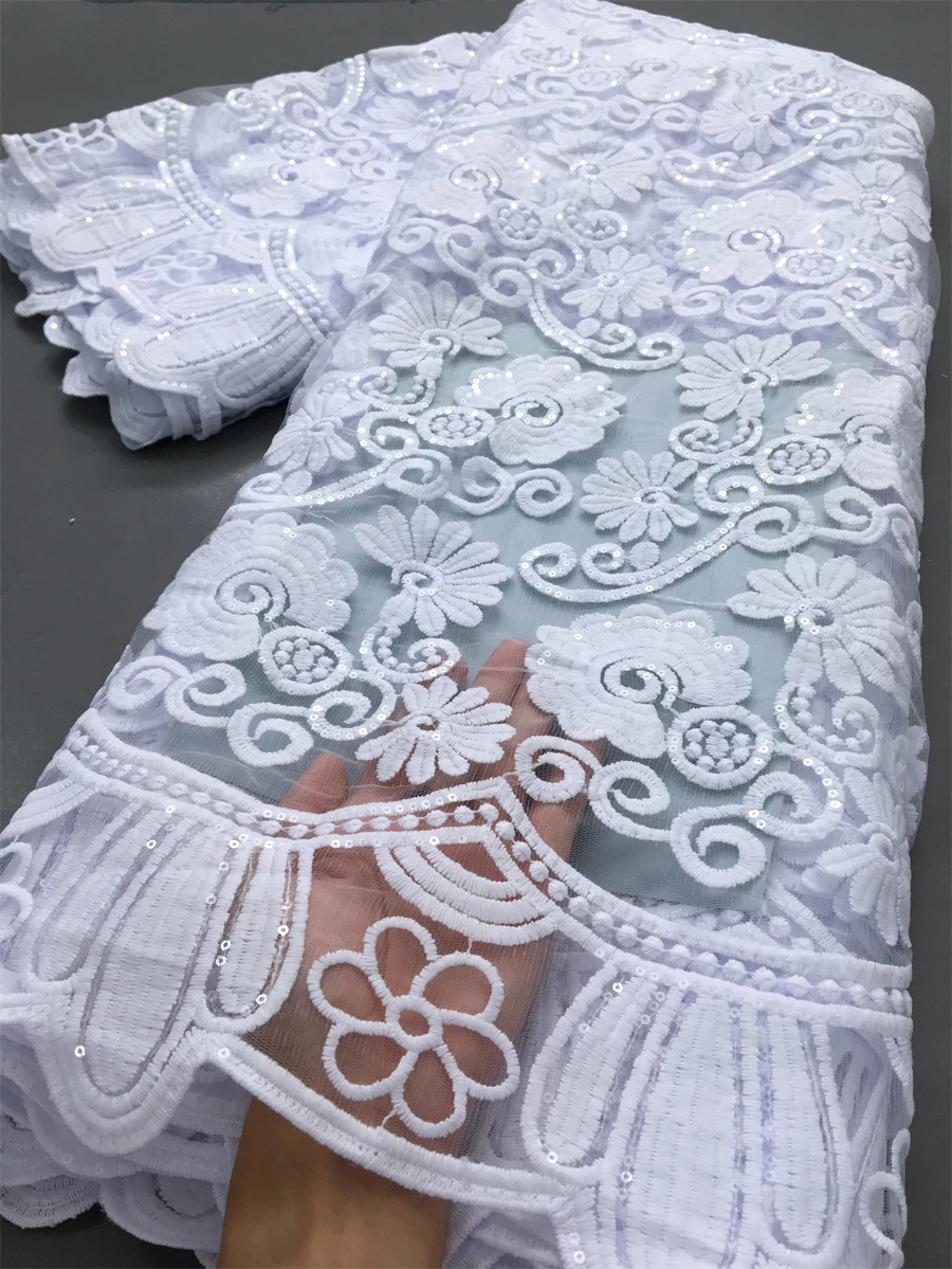 White African Guipure Cord Lace Sequins Fabrics High Quality Water Soluble Lace Embroidery Party Dresses For Women,5yards 4043