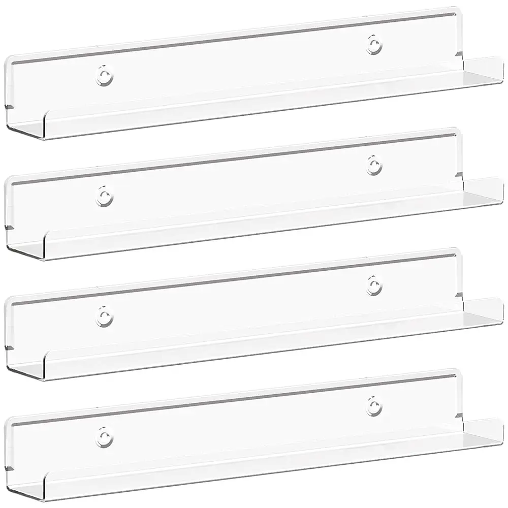 

Floating Shelves For Vinyl Record, 4 Pa 12"" Clear Acrylic Wall Shelf Room Decor For Book/P/Picture/Makeup Display In Bedroom,