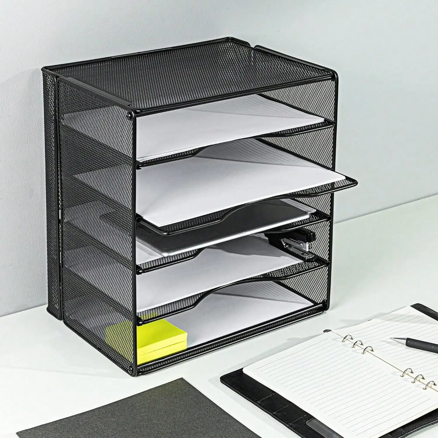 

Basics 5-Tier Mesh Desk Organizer, File Holder, Paper Sorter For Office Supplies, Mail, Documents, 13.6 X 9.5 X 12.8 Inches, Black