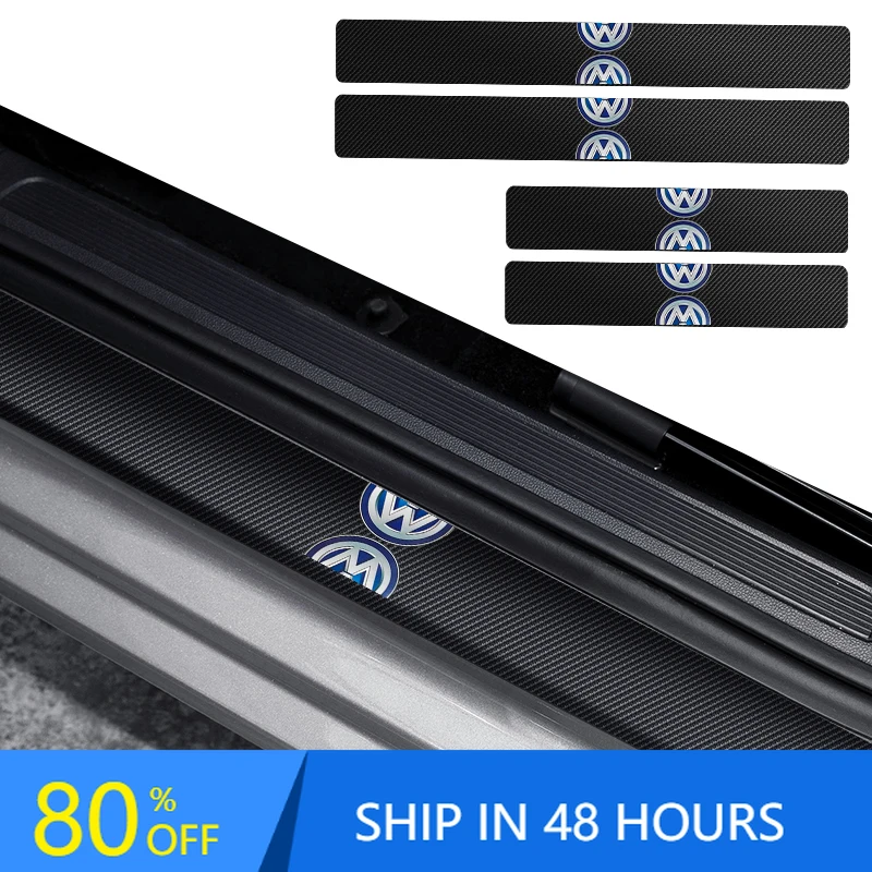

4pcs Car Door Sill Scuff Plate Decor Carbon Fiber Stickers For Volkswagen VW Golf Polo Tiguan Passat Touareg Magotan Touran