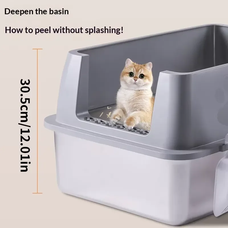 Large 20cm Square Semi Enclosed Cat Litter Box Splash Proof Design With Scoop For Indoor Pets Easy Clean Hygienic Tray Semi