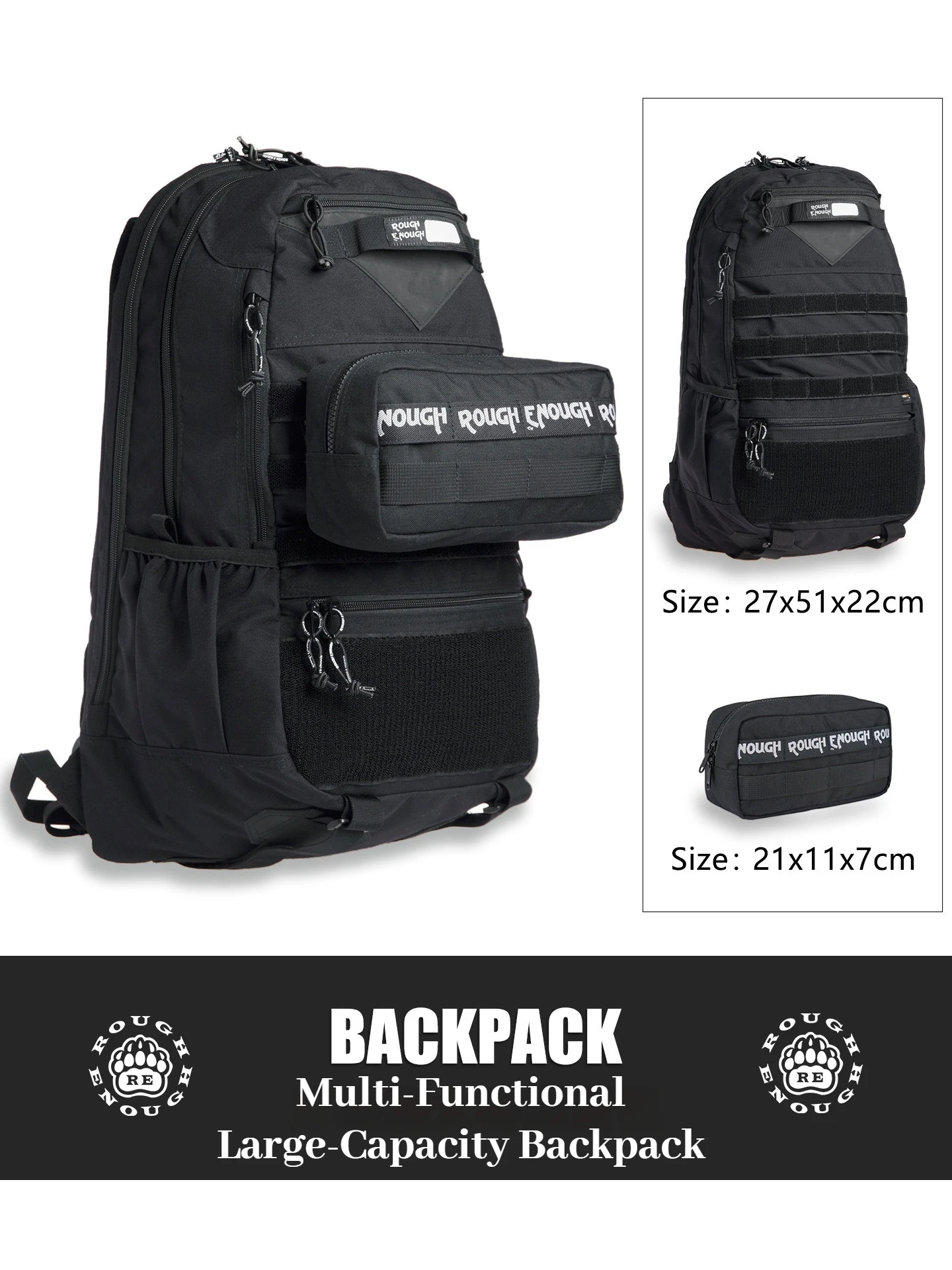 RGH Multi-functional Tactical Detachable Backpack, Waterproof Shockproof 16 Inch Laptop Bag for Men Outdoor Travel