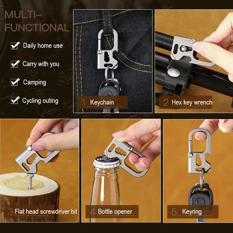 Titanium Alloy Buckle Keychain Bottle Opener Hex Wrench Screwdriver Camping Waist Belt  Key Ring Multifunctional EDC Tools