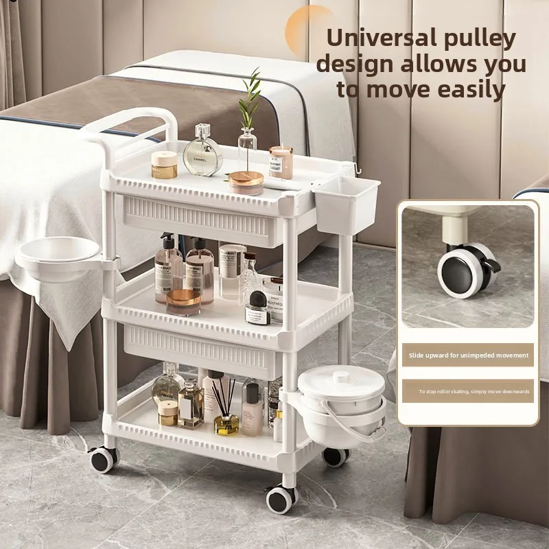 Professional Mobile Beauty Salon Tool Cart Hair Stylist Equipment Storage Rack Rolling Trolley Utility Cart for Salon