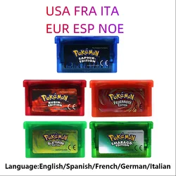 GBA Game 32 Bit cartuccia per videogiochi Console Card Pokemon Emerald Ruby rassodato zaffiro foglia Multi-lingua per GBA/NDS