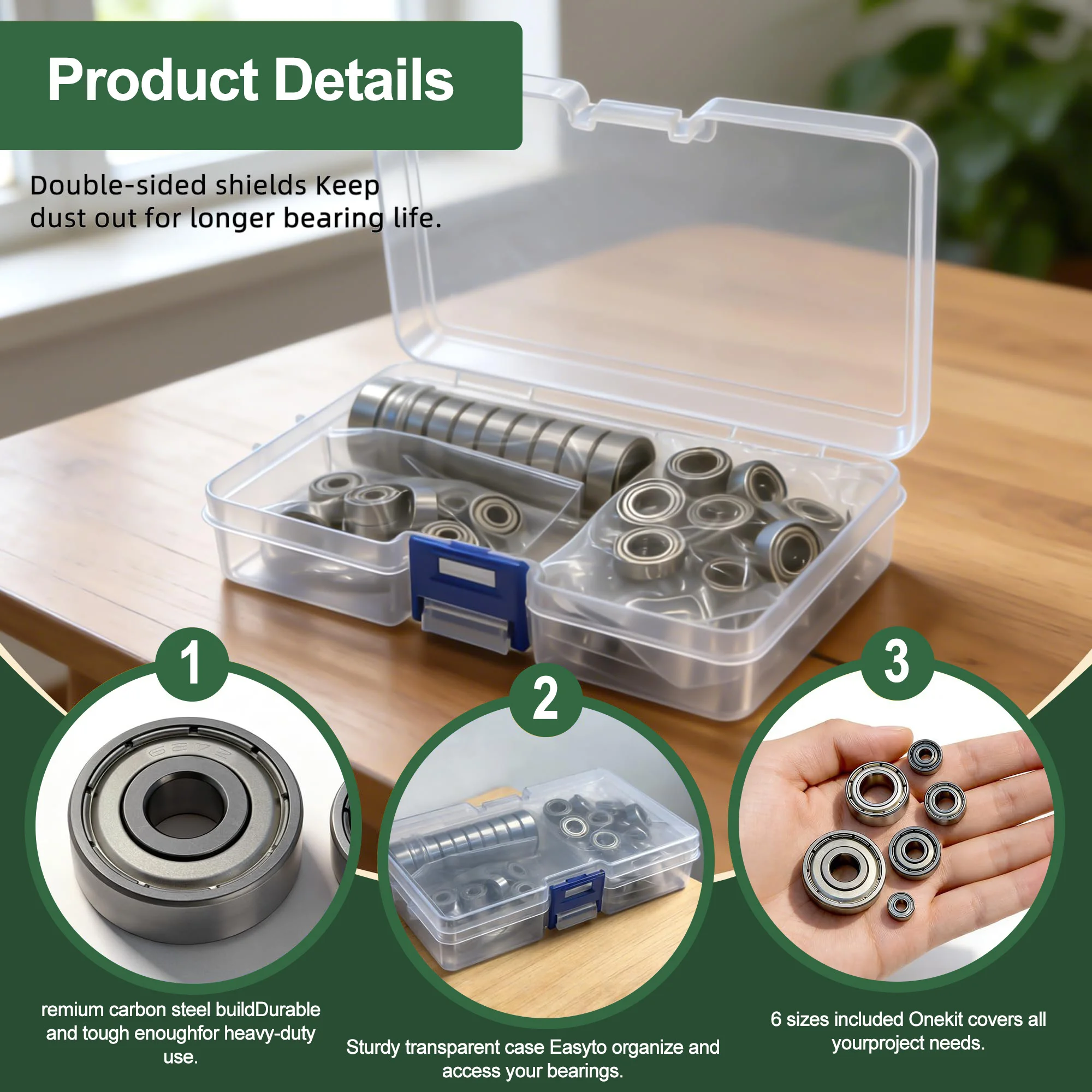 68 Pieces of Deep Groove Ball Bearing Set with 6 Sizes of Small Carbon Steel Deep Groove Balls and micro Bearings