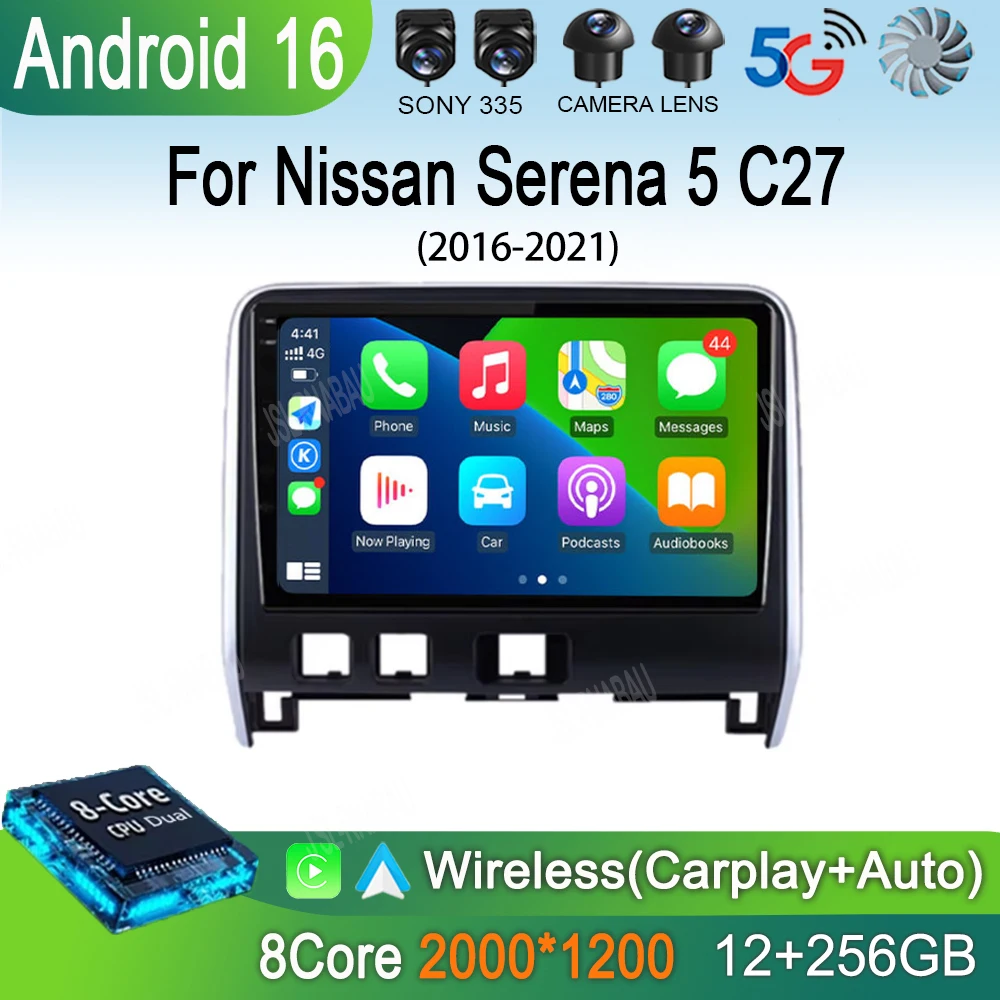 

Автомагнитола Android 16 с CarPlay для Nissan Serena 5 C27 2016-2021 (левый руль), мультимедийный видеоплеер, навигация, стерео, GPS, Wi-Fi+4G