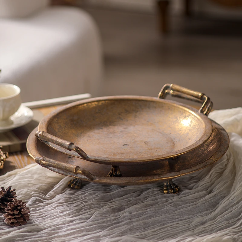 

Vintage Iron Footed Tray, Antique Gold Finish, Decorative Centerpiece, Home Decor, Sturdy Handles