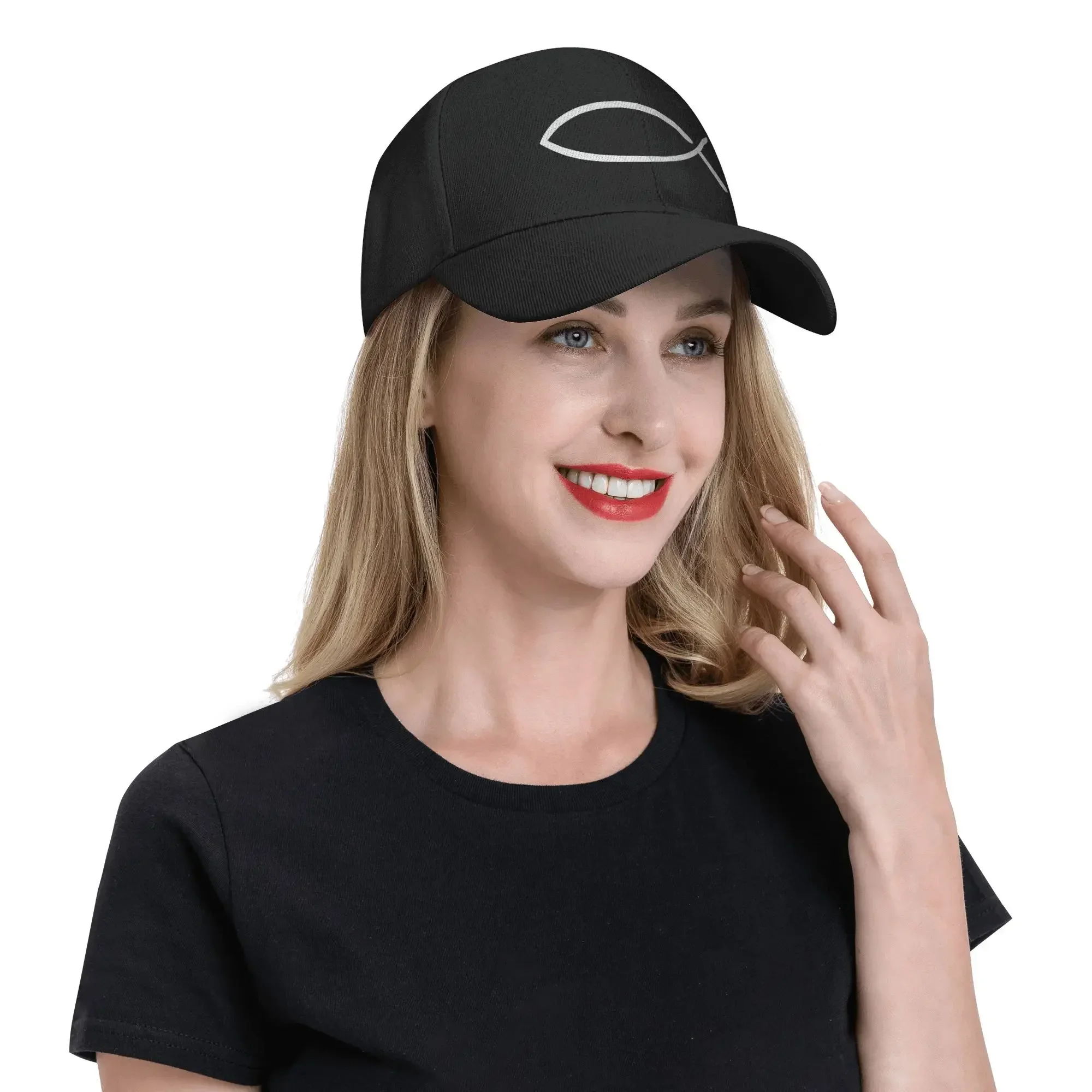 Custom Jesus Fish Baseball Cap for Men Women Breathable Christian Dad Hat Streetwear view 5