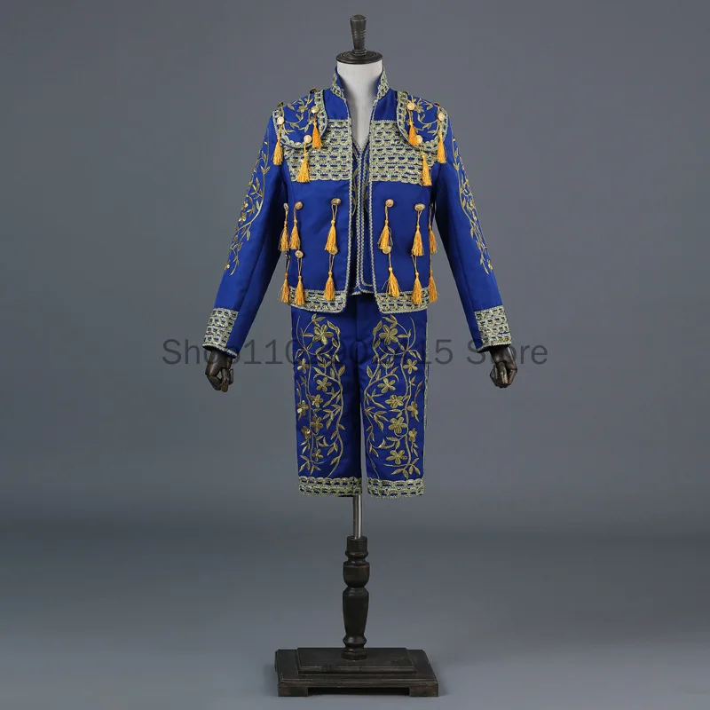 Disfraz Medieval de lujo de Príncipe Noble para hombre, ropa de Bullfighter español, chaqueta con flecos, chaleco, pantalones, traje, trajes Matador