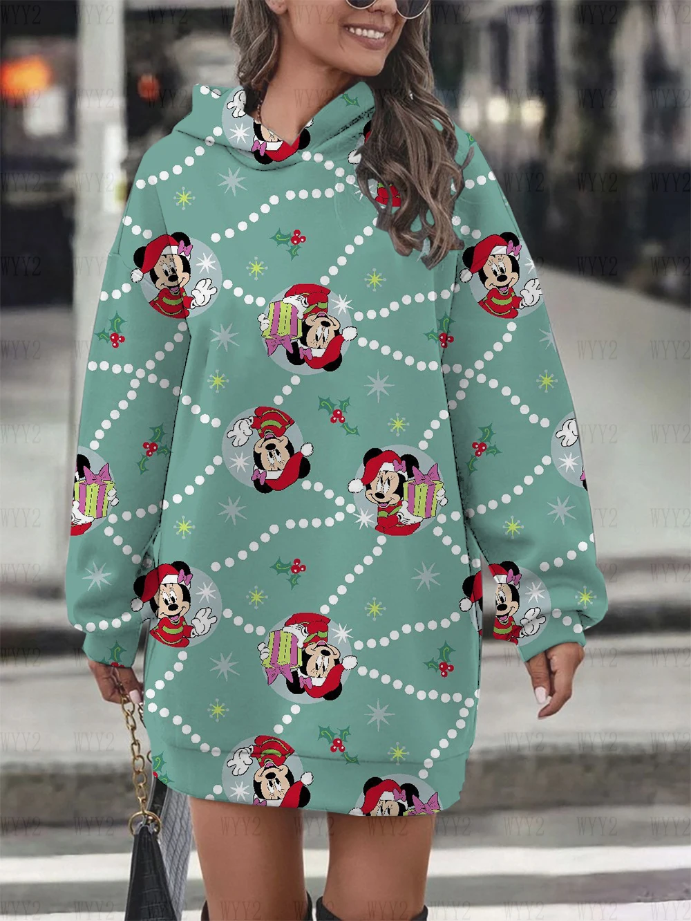 Disney Christmas Mickey Mouse Minnie Hoodie Dress Fashion Disney Sweatshirt Sweatshirt Dress Allover Printed Hoodie for Women