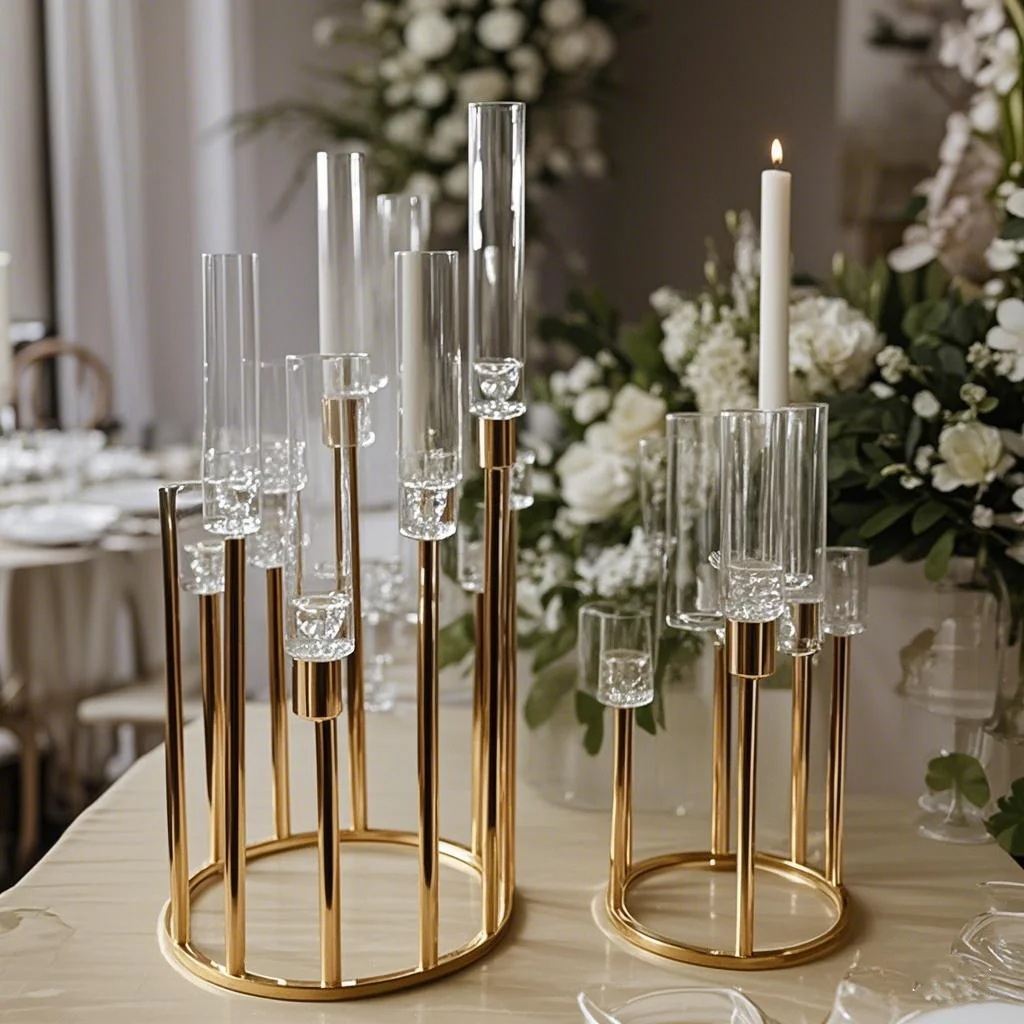 

5pcs10pcs Metal Holders acrylic Candlesticks Flower Vases Wedding Table Centerpiece Pillar Stand Road Lead Party Decoration