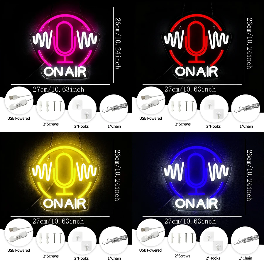 On Air Led Neon Sign, Microphone Personality Icon Is Used For Bar, Club Party, Game Room, Recording Room And Music Room Decor.